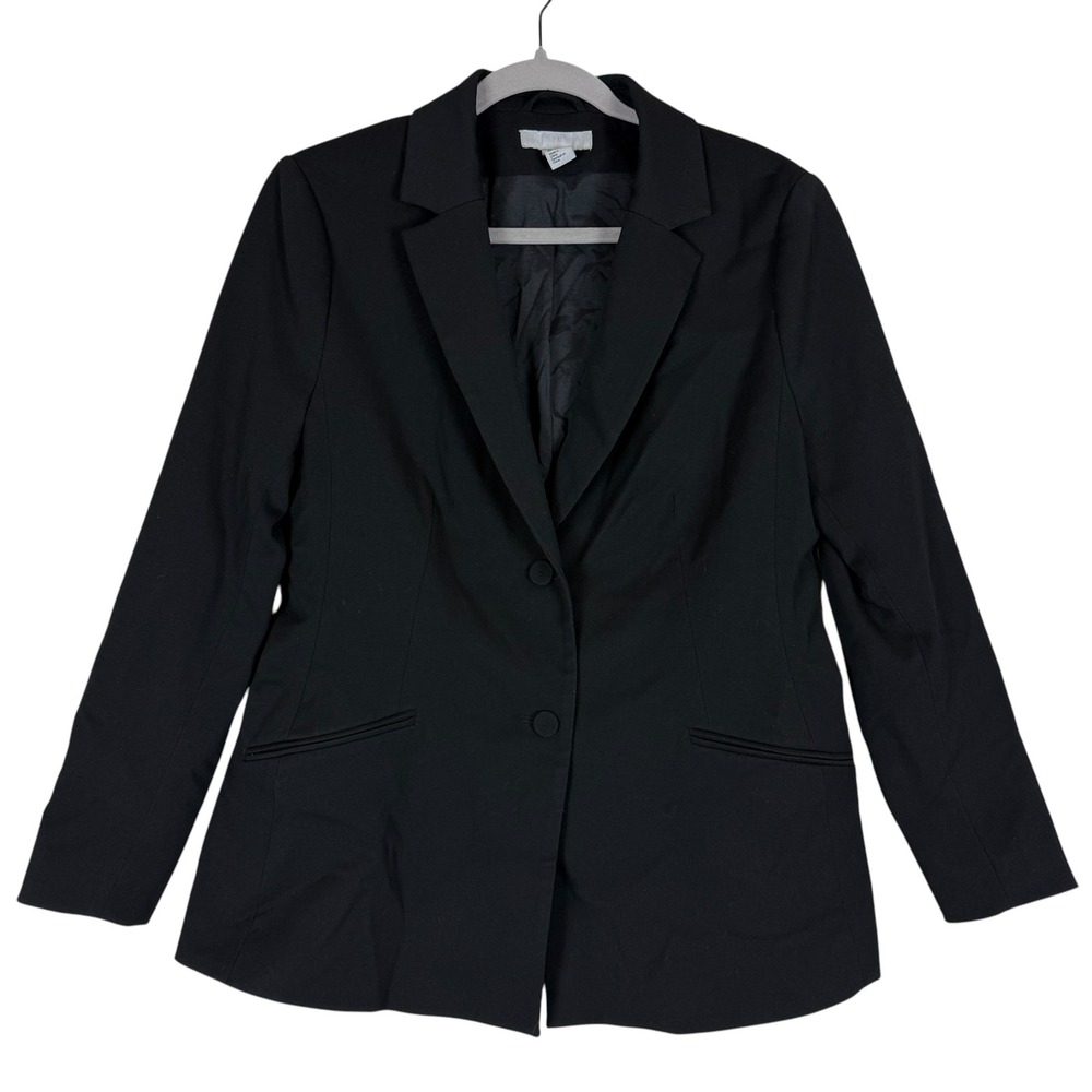 H&M Blazer Womens 12 Black Stretch Two Button Lined Notch Lapel Work Jacket